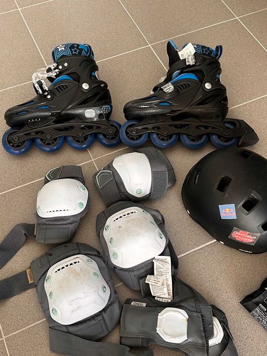 Patins em Linha + proteção + capacete