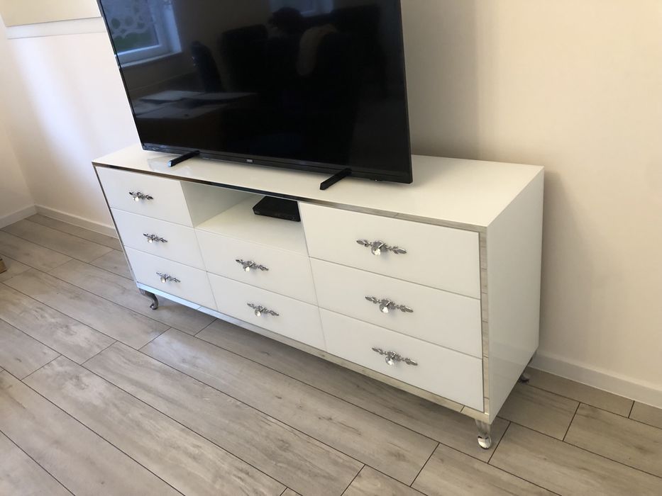 Komoda lustrzana biala, glamour, połysk, nowoczesna, chrom, OKAZJA!!!