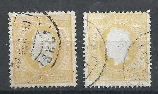 Selos portugueses- 2 selos 150 Reis D. Luís I, fita direita, 1879a1880