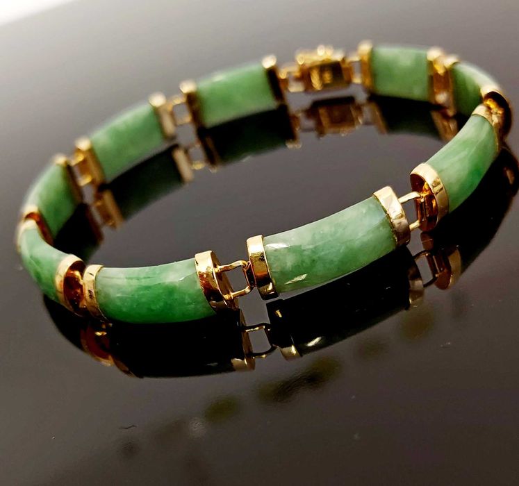 Złota bransoletka z jadeitami próby 375