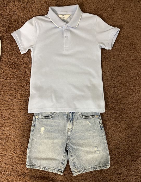Летний костюм футболка и шорты H&M116-122,футбока поло,джинсовые шорты