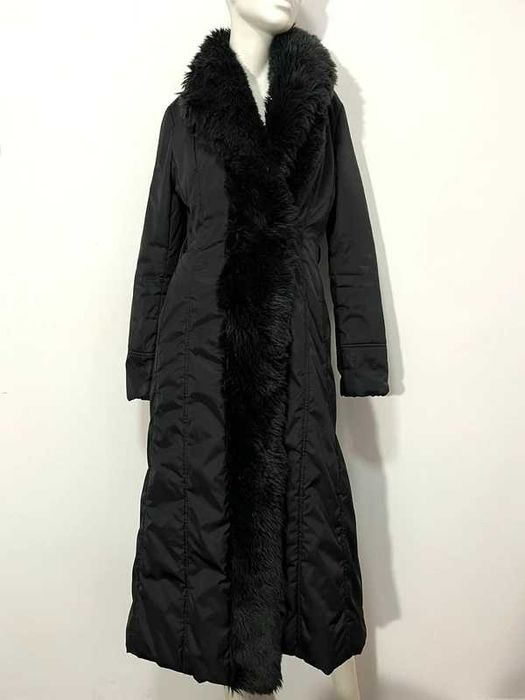 Balmain Czarna Długa Kurtka Z Futrem
