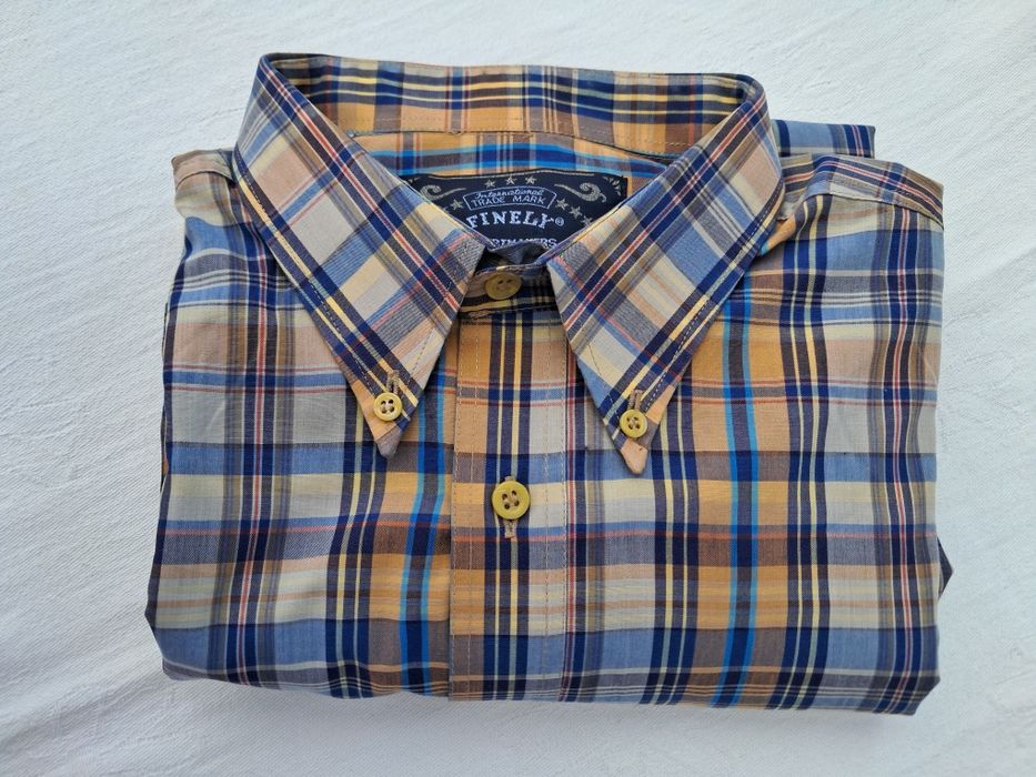 Camisa Homem Manga Curta Finely – Padrão Xadrez (Castanho/Azul) – Tam. L