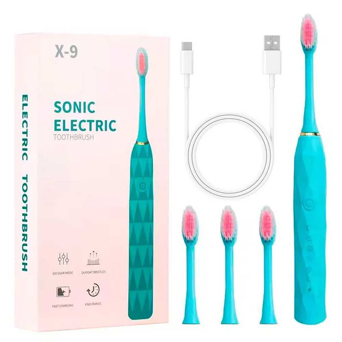 Розпродаж! Електрична зубна щітка X9, бірюзова + 4 насадки