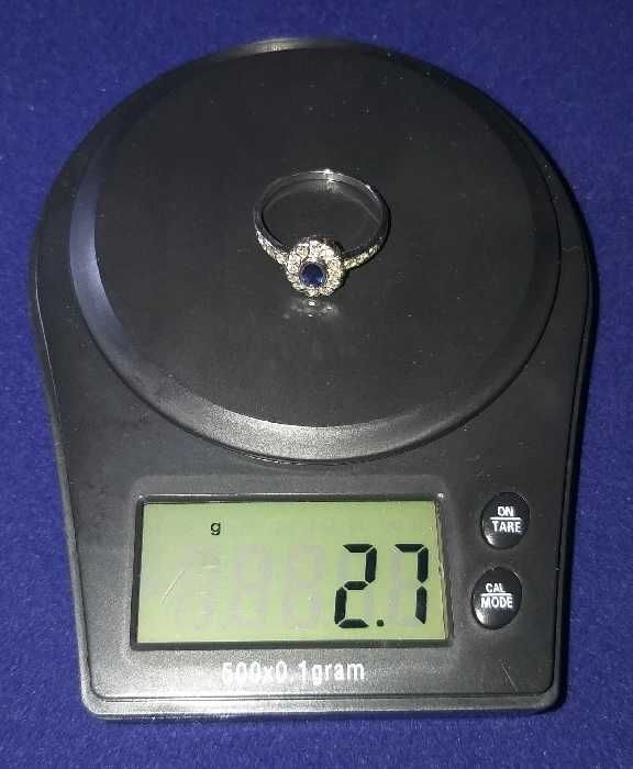 Anel Ouro Branco De 800‰ - Safira & Diamantes