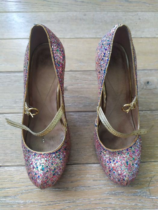 Brokatowe czółenka na obcasie Kolorowe Błyszczące szpilki