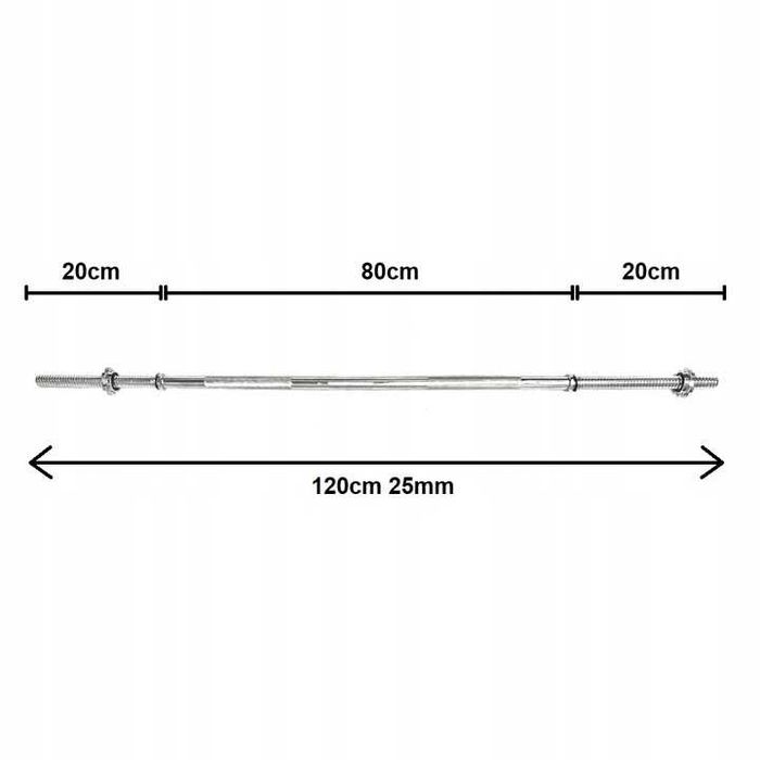 Gryf Prosty stalowy sztanga 120cm 25mm do ćwiczeń NOWY