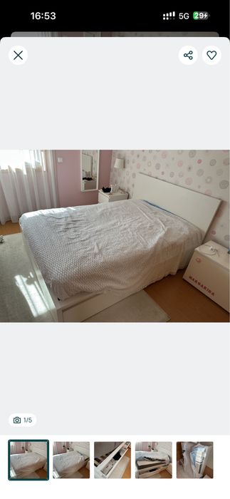 Cama de quarto branca, com 4 gavetões - bonita e com colchão