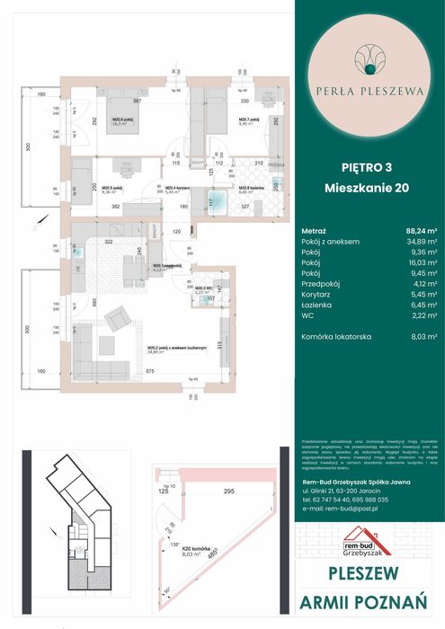 PERŁA PLESZEWA, duży, przestronny apartament  88,24m2