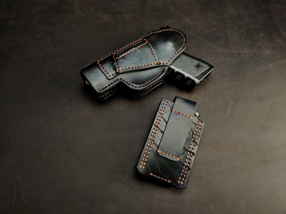 Шкіряна кобура для Glock 19 + паучер для магазину кобура Glock, Глок