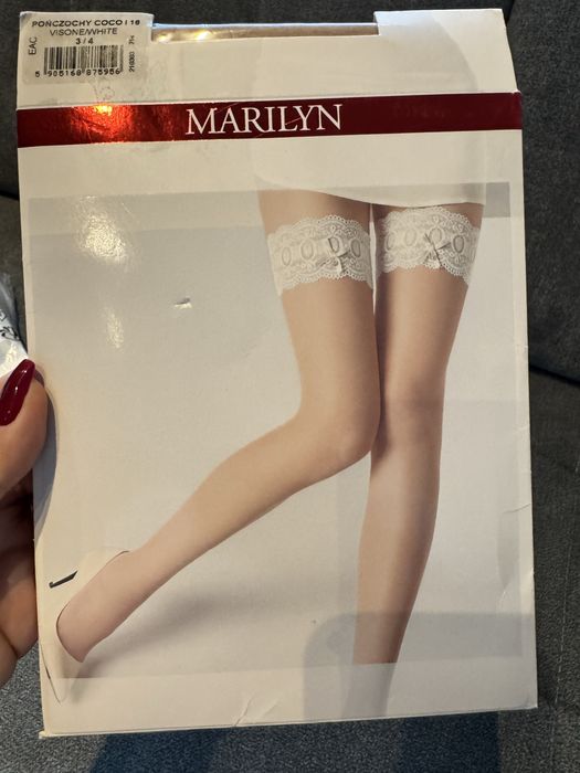 Pończochy Marilyn, biala koronka cieliste, model coco 3/4 ślub, wesele