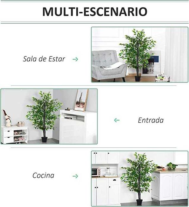 Árvore de Ficus artificial de 145 cm de altura 756 folhas - nova