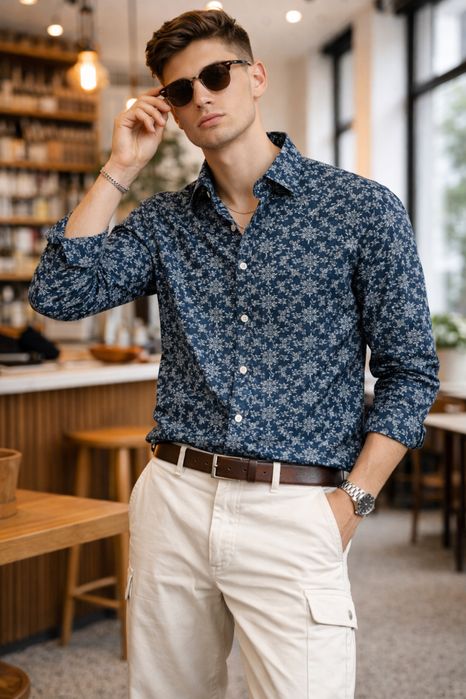 Сорочка Topman (темно-зелена з візерунком)