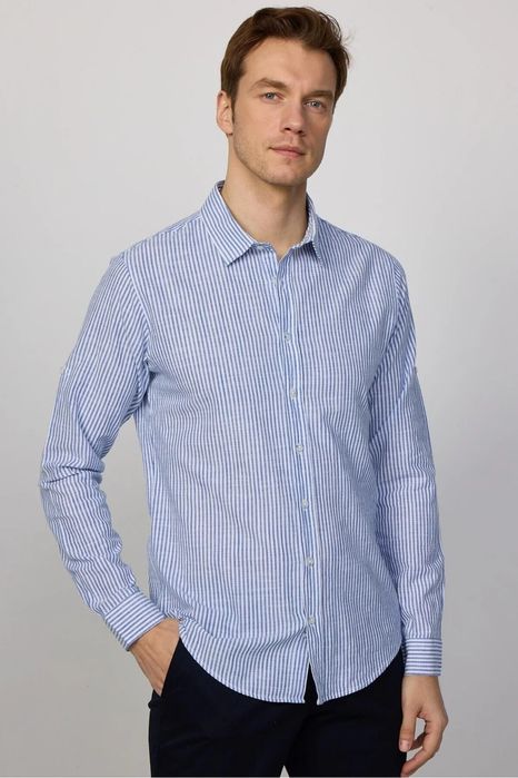 Męska koszula casual w paski niebiesko-białe regular xl 5ia
