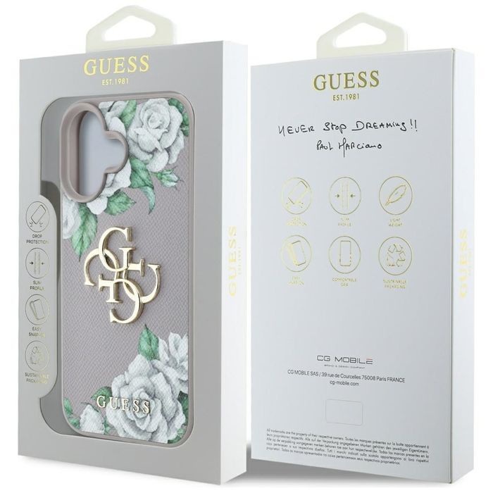 Etui Guess Grained Roses Big 4G logo do  iPhone 16 fioletowy