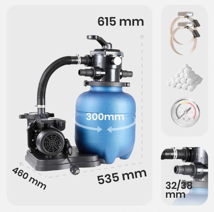 System filtrów piaskowych AREBOS 350W 9500L/h 7-drożny