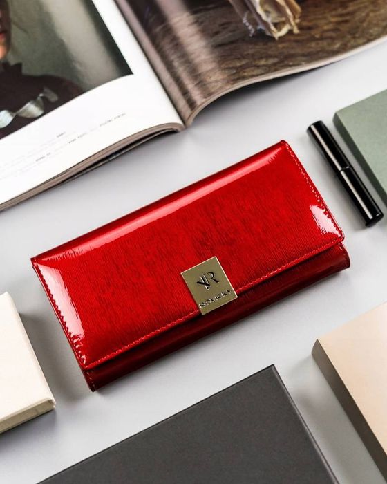 lakierowany, duży portfel damski ze skóry naturalnej - rovicky