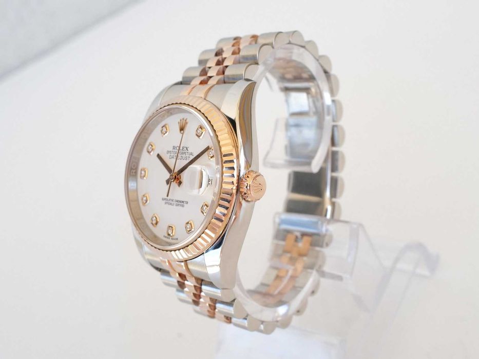 Rolex Datejust 36mm Jubilee Steel 18K Rose Gold White Diamond Dial