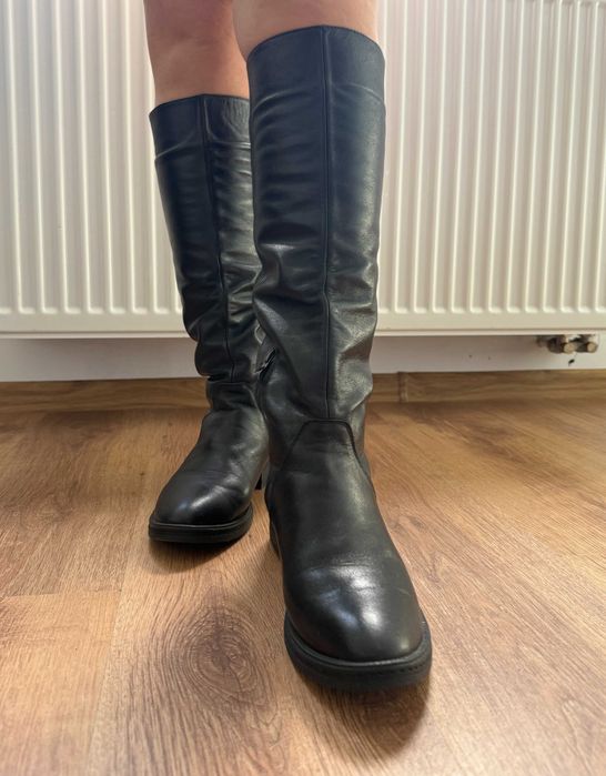 Wysokie skórzane buty botki zima, jesień, sezon przejściowy