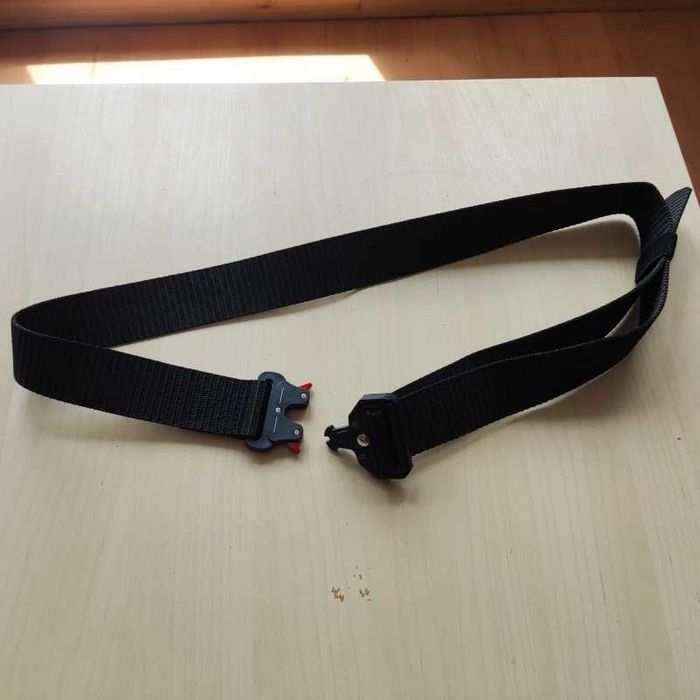 Pasek Spinany do Spodni - Męski Materiałowy - Czarny z Czerwonym 125cm
