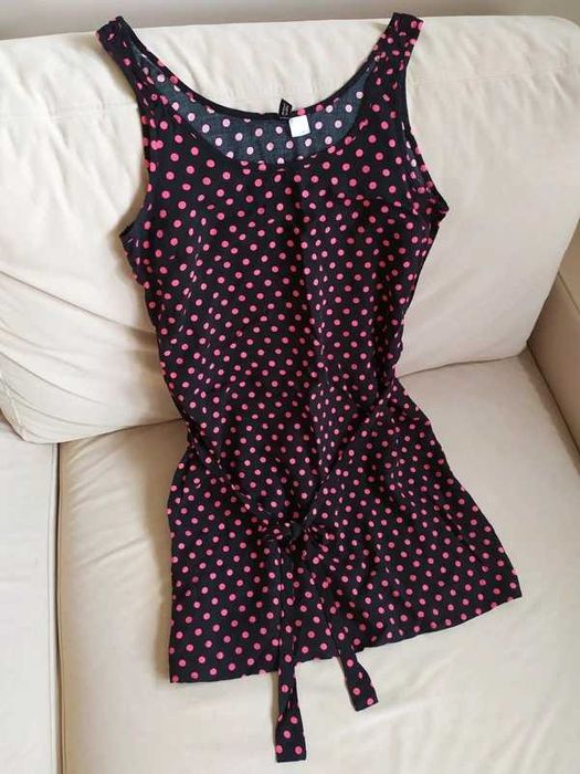 Bluzka top w grochy groszki różowa czarna 36 S H&M