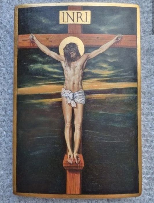 Jezus na krzyżu -olej na desce