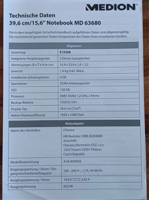 Ноутбук Medion E15308