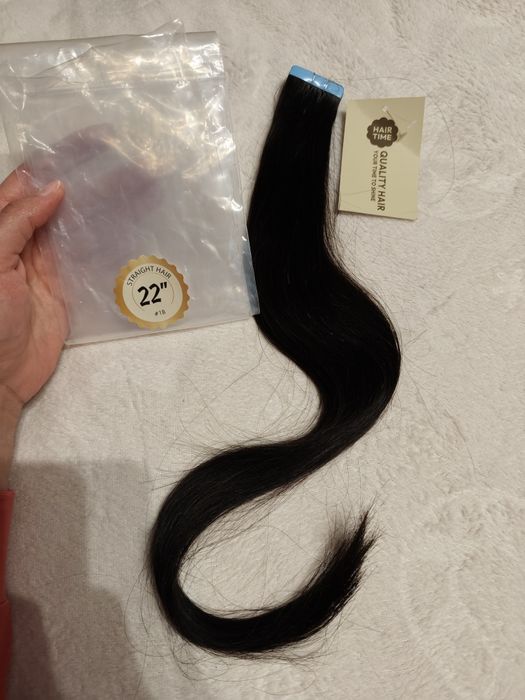 Włosy Tape On 1B bardzo ciemny brąz 55/57 cm 50 g – nowe