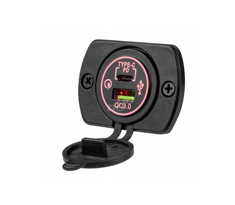 Wodoodporna szybka ładowarka samochodowa 2xUSB 12/24V QC