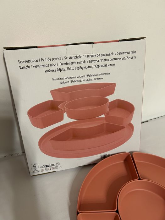 Patera do serowania koralowa  Melamine taca + miseczki nr.8584