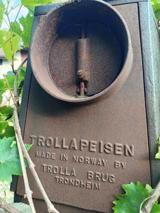 Kominek żeliwny Trolla Trondheim norweski ozdobne ściany w środku