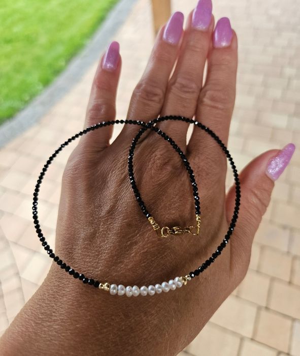 Naszyjnik Choker z Kamieni Naturalnych Perły Naturalne Hematyt Spinel