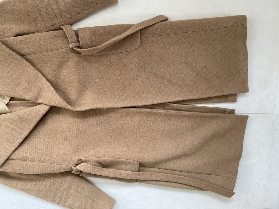 Mango XS plaszcz damski bezowy 71% welna