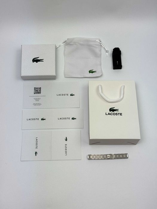 Браслет LACOSTE Лакост широкий сталевий браслет крокодил срібний сірий чорний