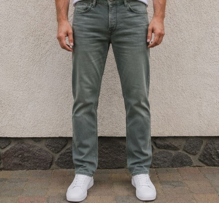 Чоловічі джинси Mills Brothers Slim Fit сіро-зелені хакі W34, 98% бавовна