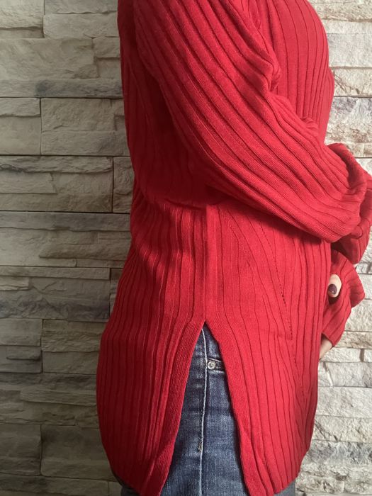 Sweter czerwony cienki Next S fajne rękawy bluzka