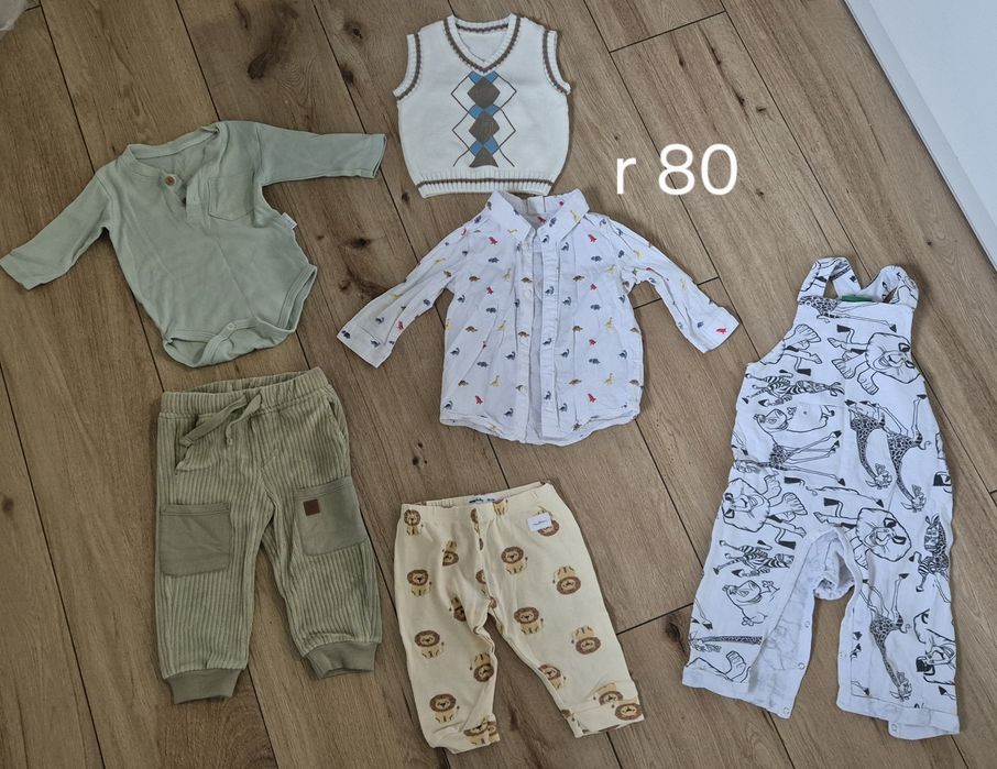 Zestaw ciuszków 80 dla chłopca body spodnie koszula komplet