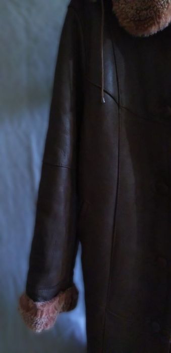 Длинное коричневое пальто дублёнка, размер XXXL