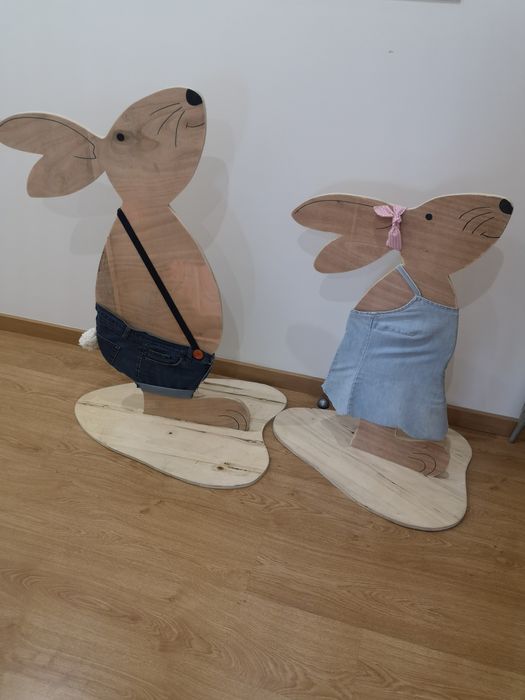 Coelhos Páscoa em madeira|cenário Páscoa|montra Páscoa
