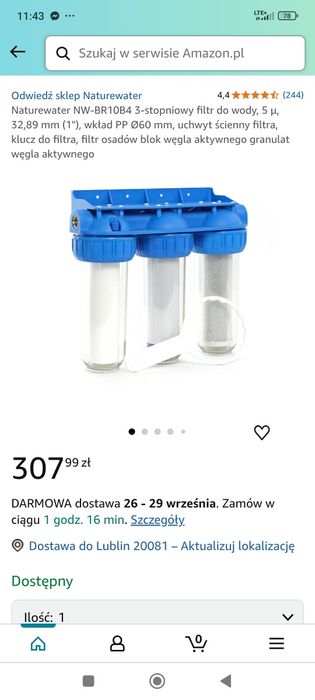 Naturewater NW-BR10B4 3-stopniowy filtr do wody, 5 µ, 32,89 mm (1"), w