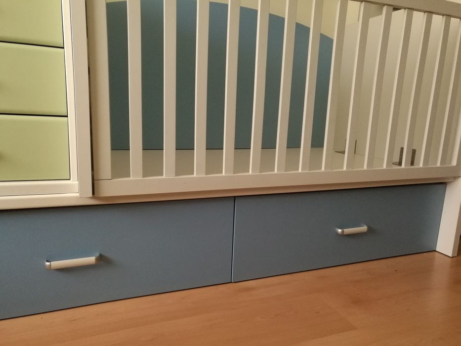 Berço-cama convertível com gavetas/cama extra 70x140 cm oferta colchão