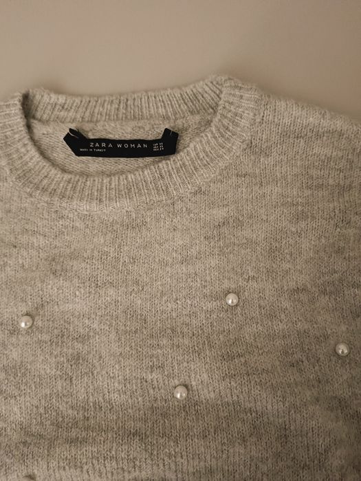 Sweter damski Zara szary z perełkami rozm XS