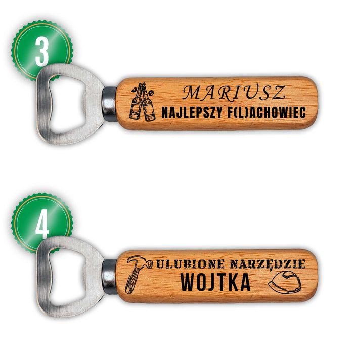 Drewniany otwieracz do butelek piwa z GRAWEREM - Super Prezent