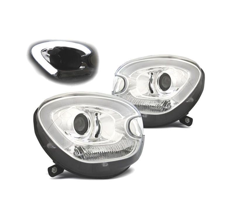 FARÓIS FRONTAIS PARA MINI R60 COUNTRYMAN 10-15 XENON TUBE LIGHT FUNDO CROMADO