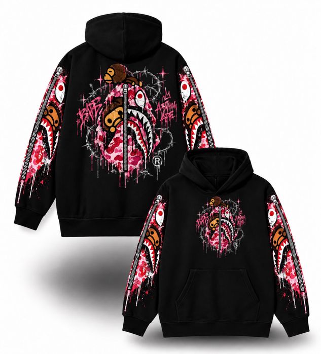 Худи BAPE Shark Custom Hoodie Logo унисекс черное бейп Новинки кофта толстовка лонгслив