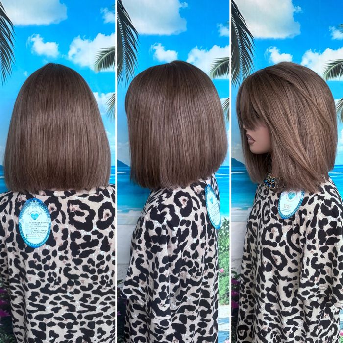 Натуральный парик с чёлкой кожа шёлк детские волосы люкс пепел русый