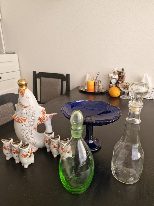 Рарітет. Посуд часів СРСР. Набір " Рибки ", фруктовниця, графіни