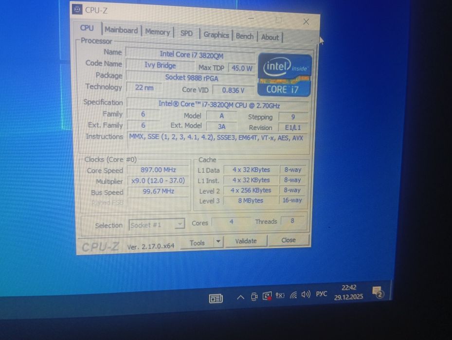 Intel core i7 3820mq 4/8