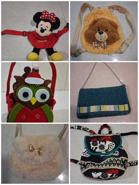 Сумочка 6 шт, рюкзачок дівчинки ведмежа міхова маленька Мінні Маус