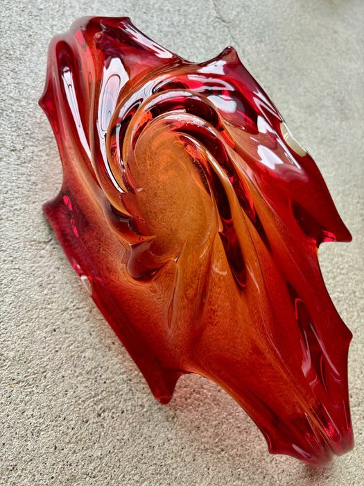 Wielka Uranowa Patera Murano Mandruzatto Włochy 1950te Flavio Poli Top